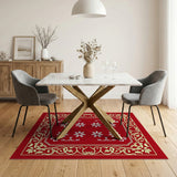 Red Persian Star Flower Rug with Gold Ornate Border