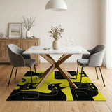 Yellow Playful Black Cats on Vibrant Yellow Area Rug