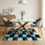 Blue Teal Geometric Abstract Geometric Modern Area Rug