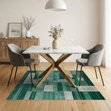 Emerald Green Ivory Geometric Block Area Rug