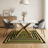 Gold Geometric Labyrinth Area Rug