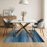 Distressed Blue Horizontal Stripe Area Rug