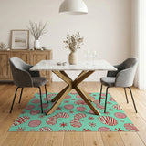 Teal Red Striped Organic Shapes Area Rug