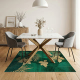 Green Emerald Green Gold Leaf Foliage Area Rug