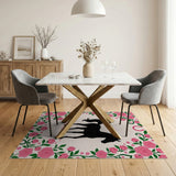 Pink Roses Black Horse Silhouette Area Rug