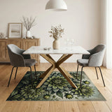 Vintage Green Dahlia Floral Area Rug