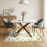 Floral Vine Border Beige Area Rug