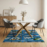 Cartoon City Street Traffic Area Rug
