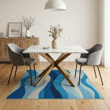 Blue and Teal Layered Blue Waves Geometric Area Rug