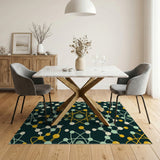 Teal Gold Molecular Geometric Area Rug