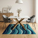Teal Blue Cascading Waves Area Rug
