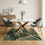 Green Boho Chic Lush Green Monstera Leaves Area Rug