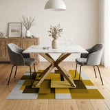 Layered Geometric Yellow Brown Area Rug