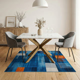 Blue and Teal Blue Orange Geometric Abstract Area Rug