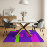 Vibrant Purple Geometric Rug with Pink Green Blocks