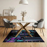 Multi-color and Patterns Neon Cyberpunk City Skyline Area Rug
