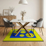 Blue Area Rug with Vibrant Yellow Circles