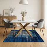 Navy Teal Abstract Geometric Area Rug