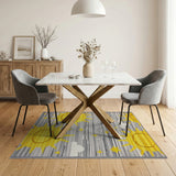 Playful Yellow Suns Stars Grey Striped Kids Rug