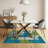 Teal Blue Green Geometric Patchwork Area Rug