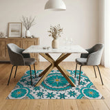 Teal Starburst Floral Persian Rug