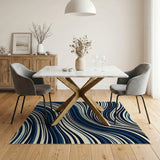 Navy Blue Wavy Modern Area Rug