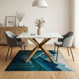 Teal Blue Mountain Peaks and Pine Forest Area Rug