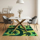 Vibrant Geometric Leaf Area Rug in Green Yellow