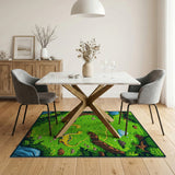 Cute Yellow Dino Forest Adventure Kids Rug