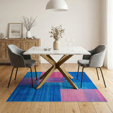 Vibrant Blue-Pink Geometric Abstract Rug