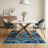 Futuristic Blue Cityscape Area Rug