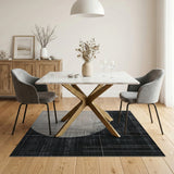 Distressed Grid Circle Monochrome Area Rug