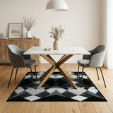 Modern Black White Geometric Diamond Rug