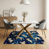 Playful Cartoon Cats in Blue Waves Area Rug