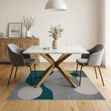 Teal Wave Abstract Grey Geometric Area Rug