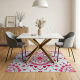 Pink Mandala Heart Boho Area Rug