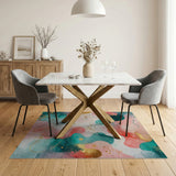 ODIKA Modern Abstract Watercolor Washable Area Rug - Teal & Coral Low Pile Non-Slip Rug