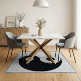 Yin Yang Shag Area Rug Black White