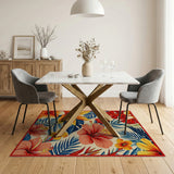 Vibrant Hibiscus Palm Leaf Coastal Area Rug