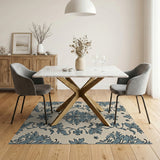 Teal Floral Damask Vintage Area Rug