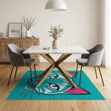 Teal Cartoon Cat Face Area Rug