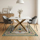 Teal Medallion Persian Area Rug with Gold Borders