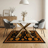 ODIKA Washable Halloween Rug - Jack-o'-Lantern & Bat Pattern, Non-Slip Low Pile Area Rug