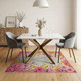 Pink Peony Yellow Mimosa Floral Border Rug