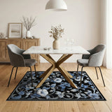 Blue Floral Vintage Area Rug on Black