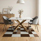 Brown Tan Geometric Block Area Rug
