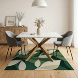 Green Layered Leaves Geometric Area Rug