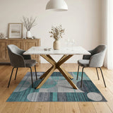Teal Grey Overlapping Circles Abstract Area Rug