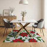 Floral Vintage Red Poinsettia Floral Pattern Area Rug