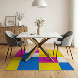 Vibrant Yellow Pink Blue Geometric Area Rug